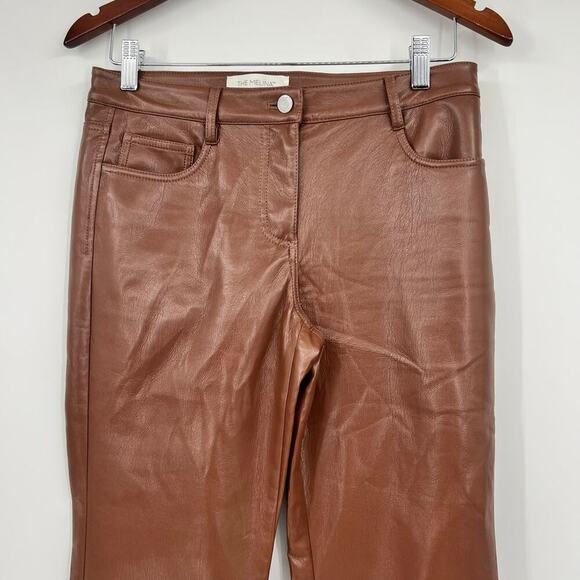 Aritzia Wilfred The Melina Faux Leather Straight Leg Pants Cognac Brown size 6 - Picture 8 of 12